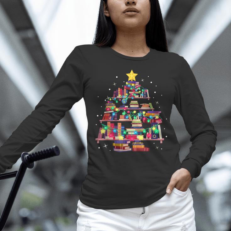 Christmas Library Tree Love Reading Books Nerd Teacher Women Long Sleeve T-Shirt, gift for family, gift for coworker