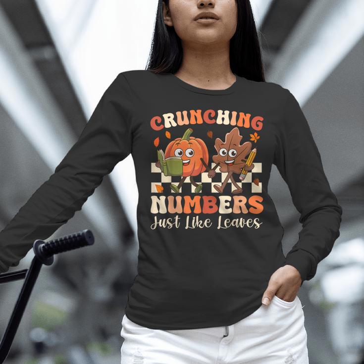 Crunching Numbers Just Like Leaves Pumpkin Fall Teacher Women Long Sleeve T-Shirt, gift for family, gift for coworker