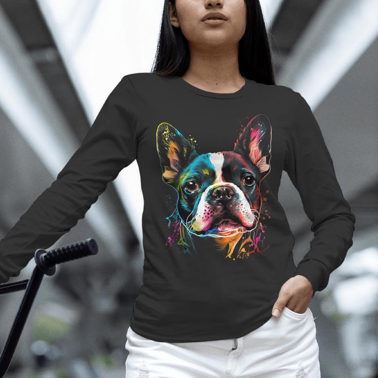 Cute Boston Terrier Puppy Dog Art Lover Unique Painting For Men Women Kids Women Long Sleeve T-Shirt, gift for family, gift for coworker