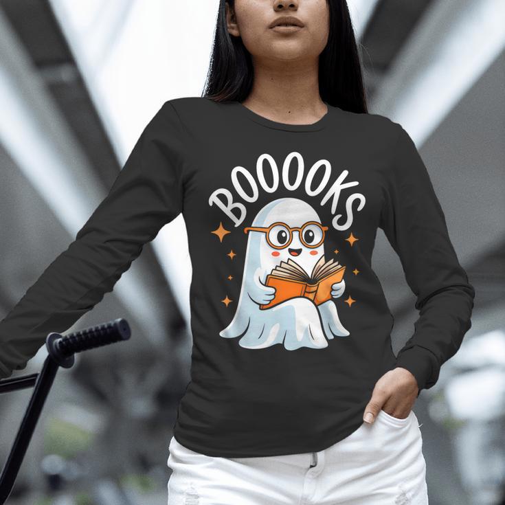 Cute Ghost Reading Book Librarian Teacher Halloween Costume Women Long Sleeve T-Shirt, gift for family, gift for coworker