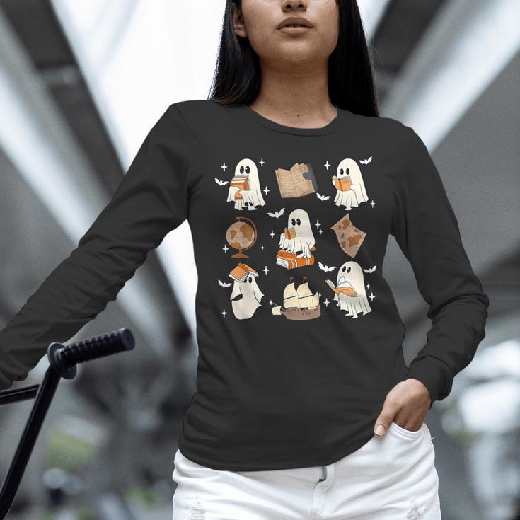 Cute Ghosts Reading Book Bookworm Halloween History Teacher Women Long Sleeve T-Shirt, History Teacher Shirts, gift for family, gift for coworker Cute Ghosts Reading Book Bookworm Halloween History Teacher Women Long Sleeve T-Shirt, History Teacher Shirts, gift for family, gift for coworker