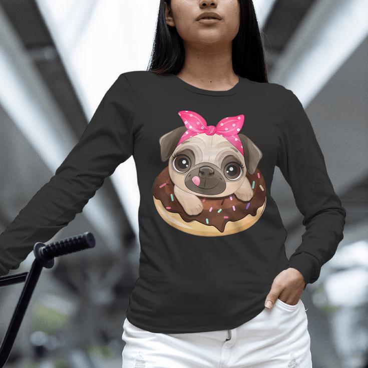 Cute Pug Shirt Donut Girls Dog Women Long Sleeve T-Shirt, gift for family, gift for coworker