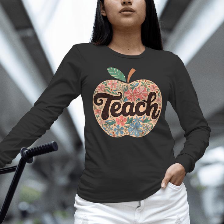 Cute Teacher With Apple Retro Teacher Kids Back To School Women Long Sleeve T-Shirt, gift for family, gift for coworker Cute Teacher With Apple Retro Teacher Kids Back To School Women Long Sleeve T-Shirt, gift for family, gift for coworker