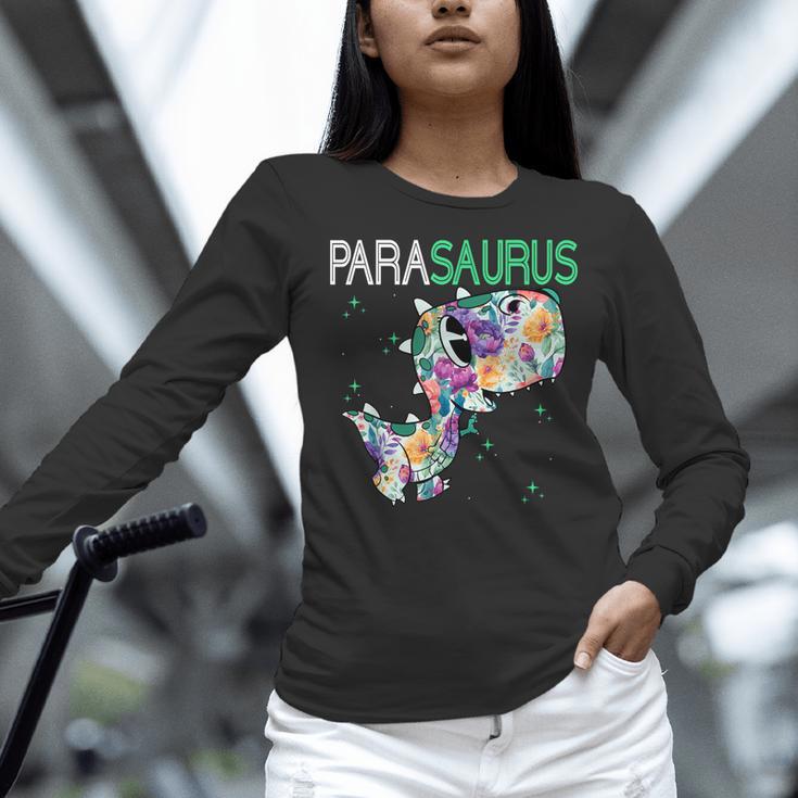 Dino Para Professional Teacher Collection T-Rex Dinosaur Paraeducator Assistant Teacher Women Long Sleeve T-Shirt, gift for family, gift for coworker