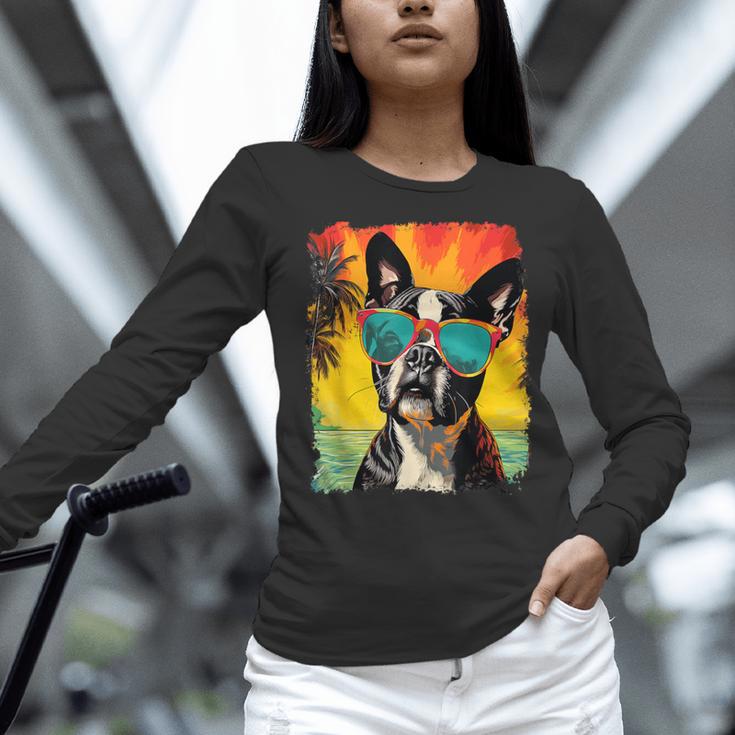 Dog Boston Terrier Hawaiian Women Long Sleeve T-Shirt, gift for family, gift for coworker