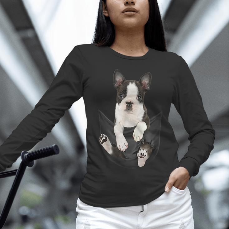 Dog Lovers Boston Terrier In Pocket Dog Face For Men Women Kids Women Long Sleeve T-Shirt, gift for family, gift for coworker