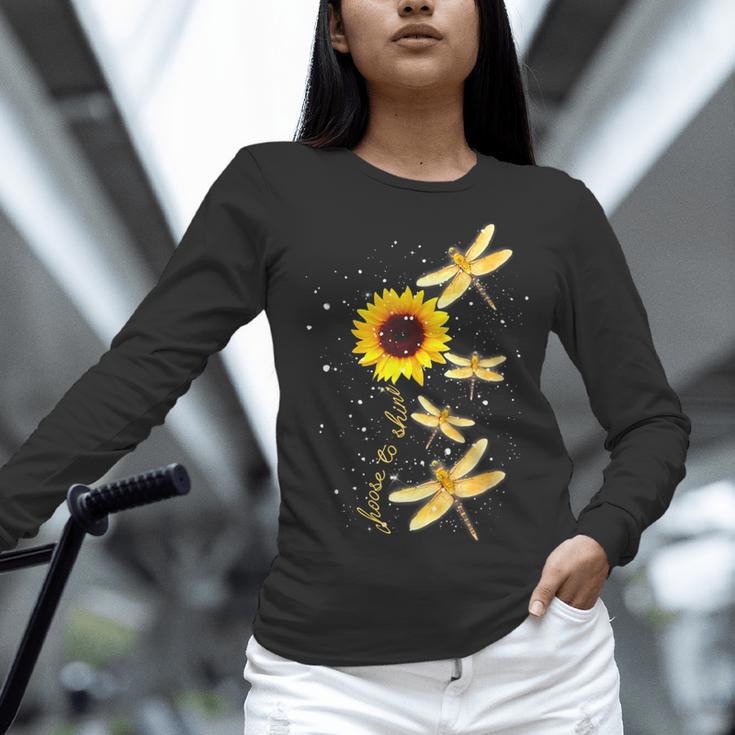 Dragonfly Sunflower Teacher Growth Mindset Choose To Shine Women Long Sleeve T-Shirt, gift for family, gift for coworker
