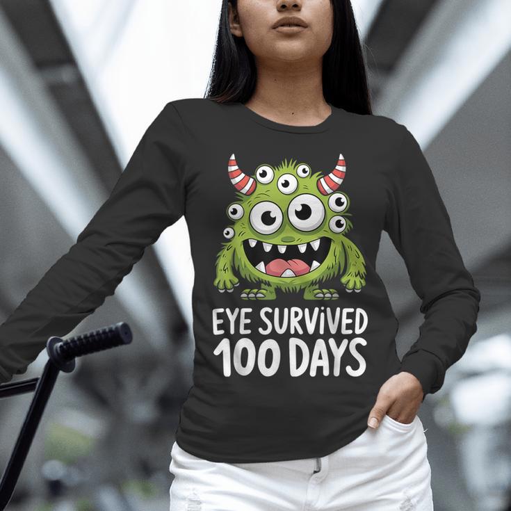 Eye Survived 100 Days Of School Monster Lover Teacher Kids Women Long Sleeve T-Shirt, gift for family, gift for coworker Eye Survived 100 Days Of School Monster Lover Teacher Kids Women Long Sleeve T-Shirt, gift for family, gift for coworker