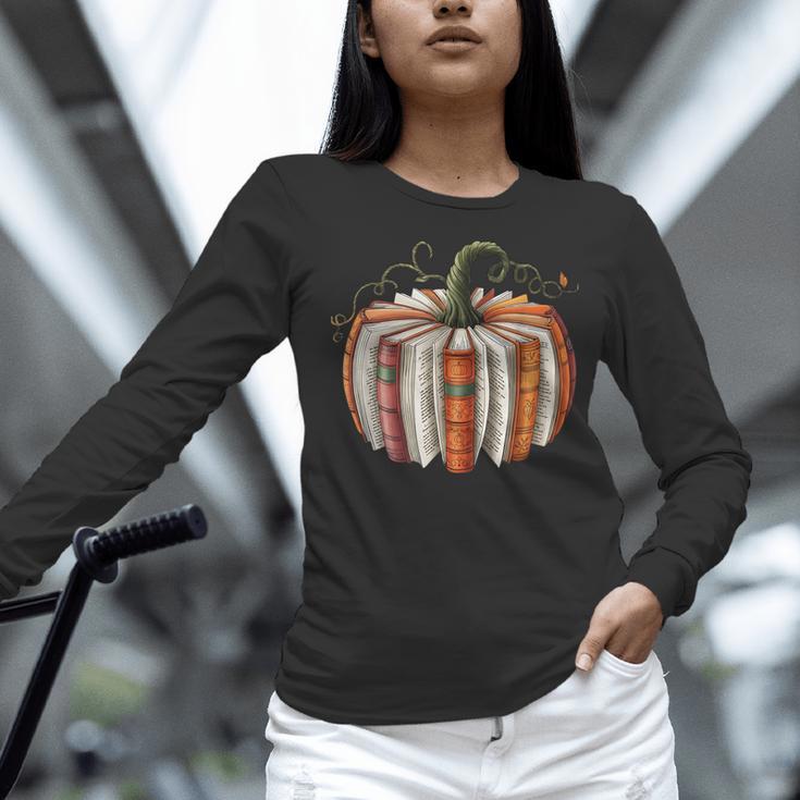 Fall Book Pumpkin Retro Reading Halloween Teacher Librarian Women Long Sleeve T-Shirt, gift for family, gift for coworker