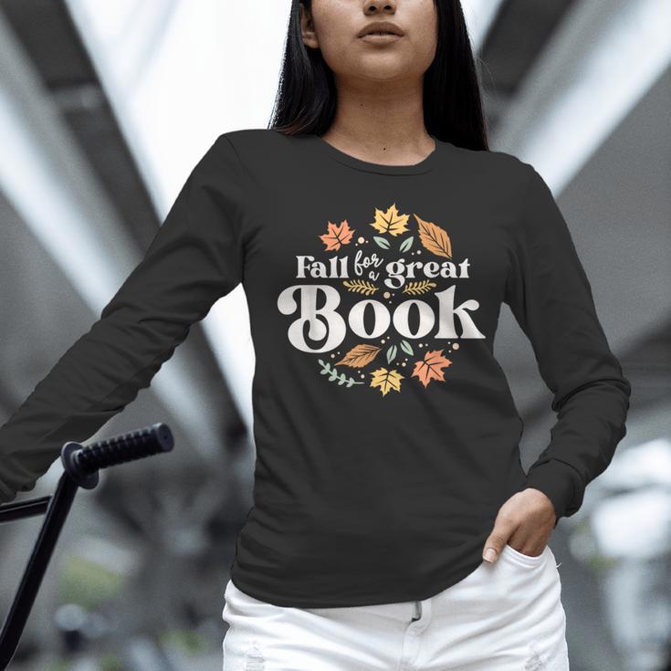 Fall For A Great Book Reading Librarian Autumn Teacher Women Long Sleeve T-Shirt, gift for family, gift for coworker
