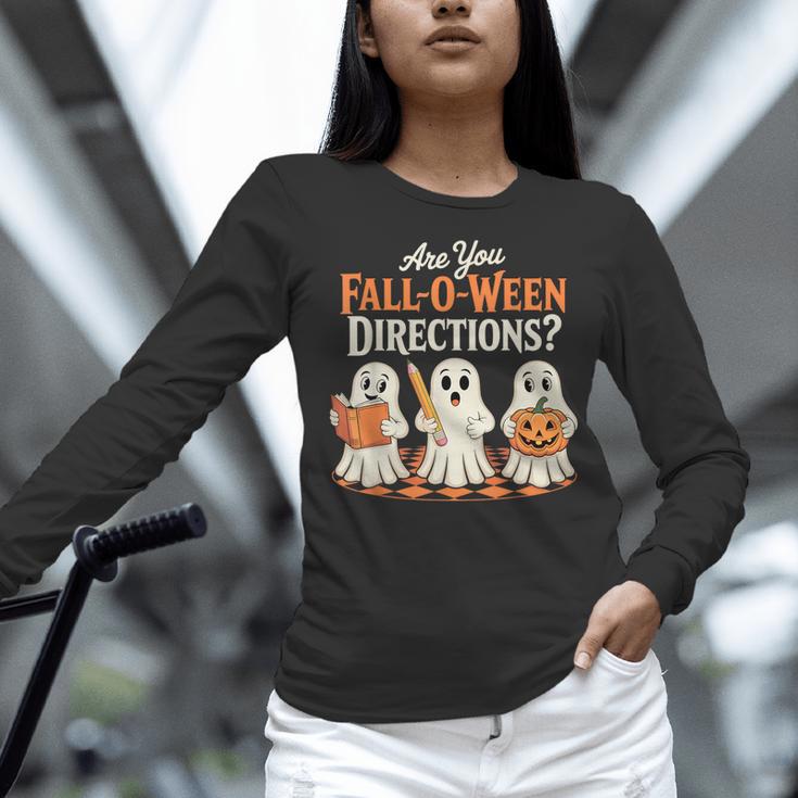 Are You Fall O Ween DirectionsRetro Teacher Halloween Ghost Women Long Sleeve T-Shirt, gift for family, gift for coworker Are You Fall O Ween DirectionsRetro Teacher Halloween Ghost Women Long Sleeve T-Shirt, gift for family, gift for coworker