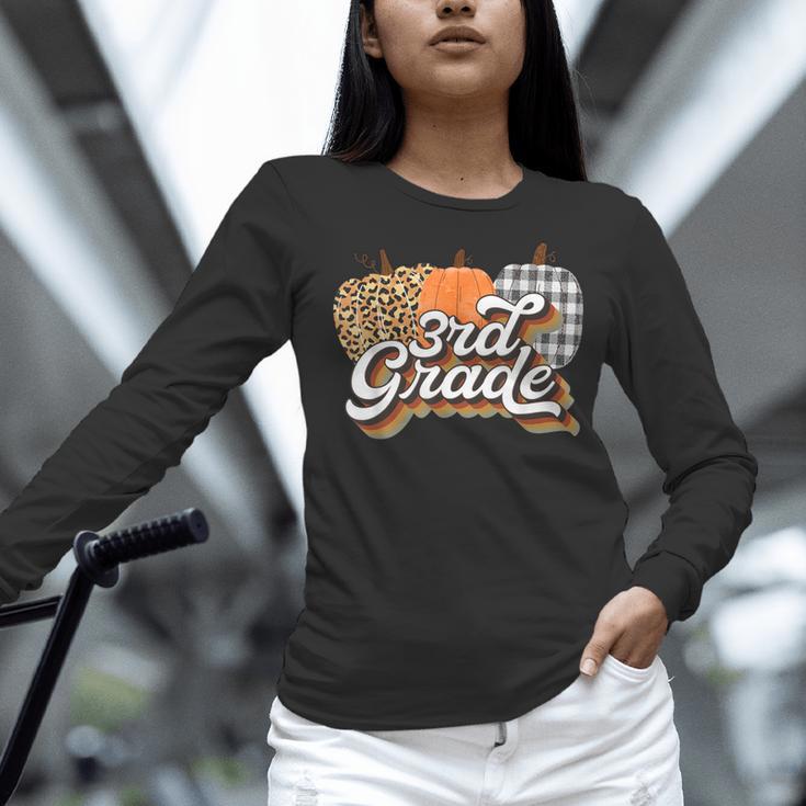 Fall Teacher Shirt 3rd Grade Teacher Retro Halloween Pumpkin Women Long Sleeve T-Shirt, gift for family, gift for coworker