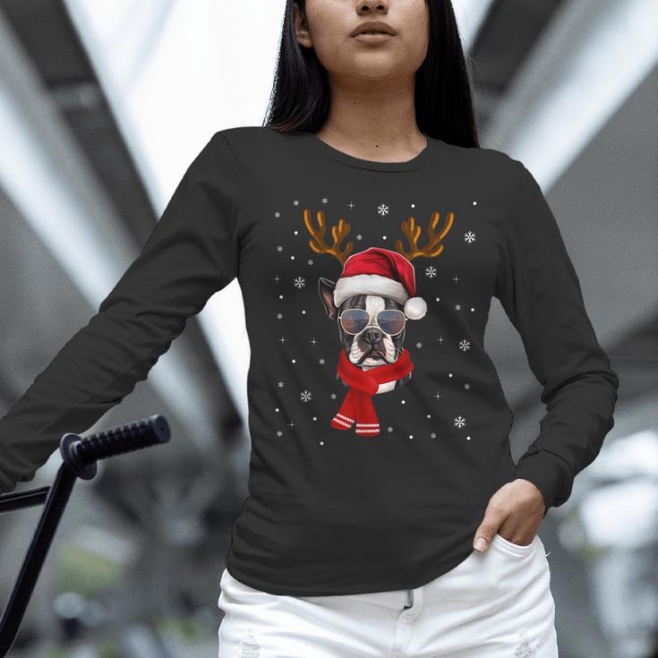 Family Matching Reindeer Xmas Boston Terrier Christmas Women Long Sleeve T-Shirt, Boston Terrier Christmas Shirts, gift for family, gift for coworker