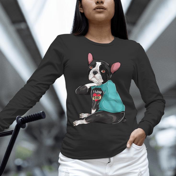 Father's Day Gift Dog Dad Boston Terrier i Love Dad Tattoo Women Long Sleeve T-Shirt, Boston Terrier Dad Shirts, gift for family, gift for coworker