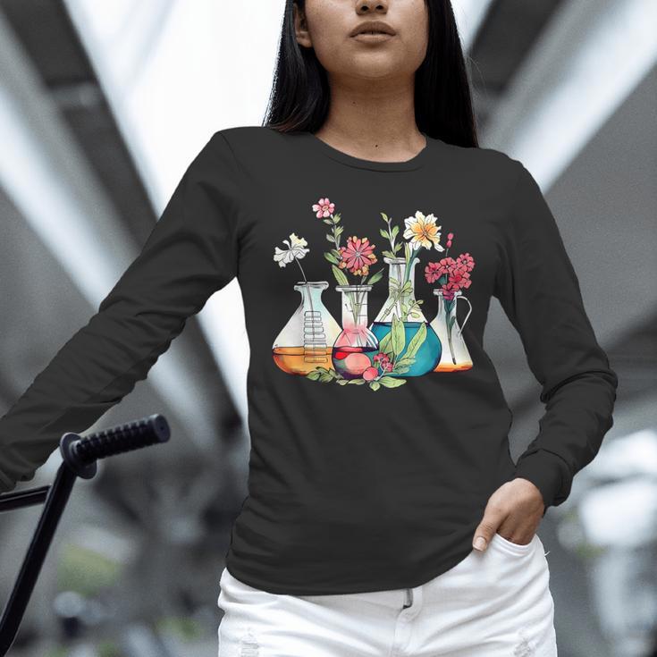 Floral Beakers Chemistry Lab Teacher Women Long Sleeve T-Shirt, gift for family, gift for coworker