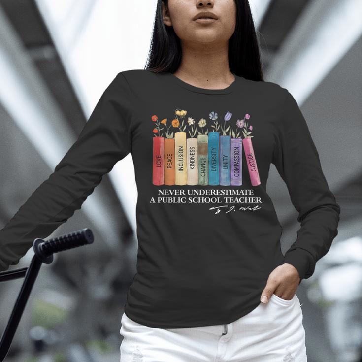 Floral Books Never Underestimate A Public School Teacher Women Long Sleeve T-Shirt, gift for family, gift for coworker Floral Books Never Underestimate A Public School Teacher Women Long Sleeve T-Shirt, gift for family, gift for coworker