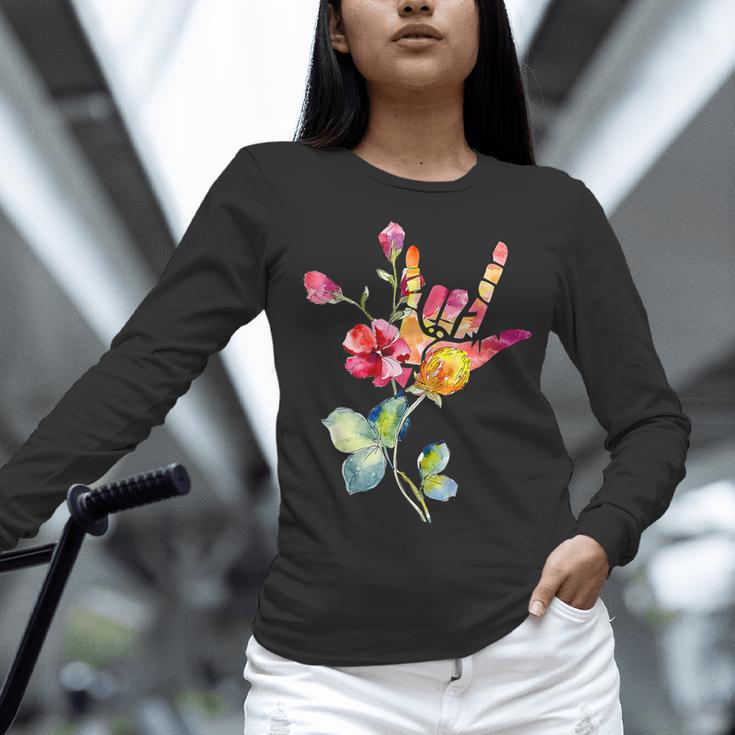 Flower American Sign Language ASL Teacher Teaching Deaf Women Long Sleeve T-Shirt, gift for family, gift for coworker