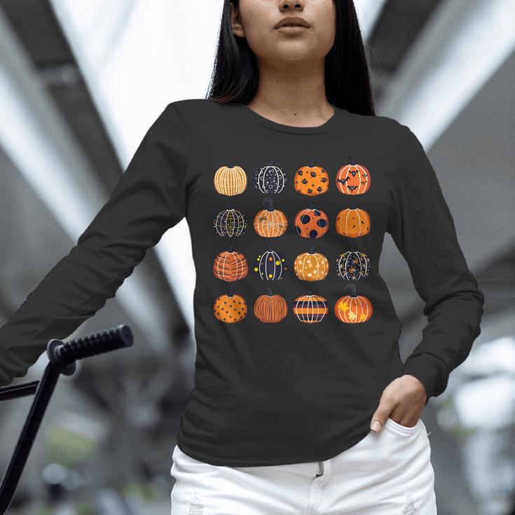 Folk Art Pumpkins Teacher Nurses Admin Witch Halloween Cute Women Long Sleeve T-Shirt, gift for family, gift for coworker