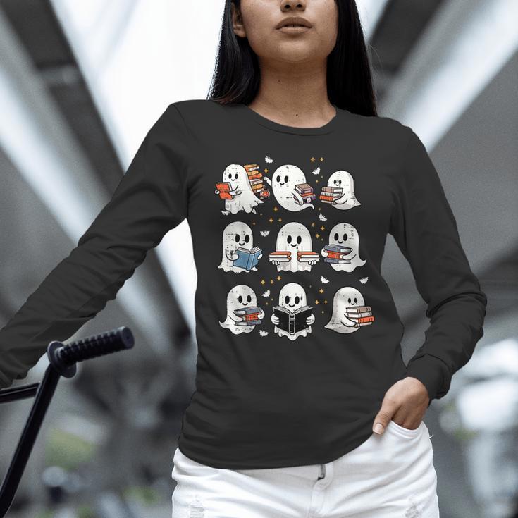 Ghosts With Books Library Halloween Men Women Kids Teacher Women Long Sleeve T-Shirt, gift for family, gift for coworker