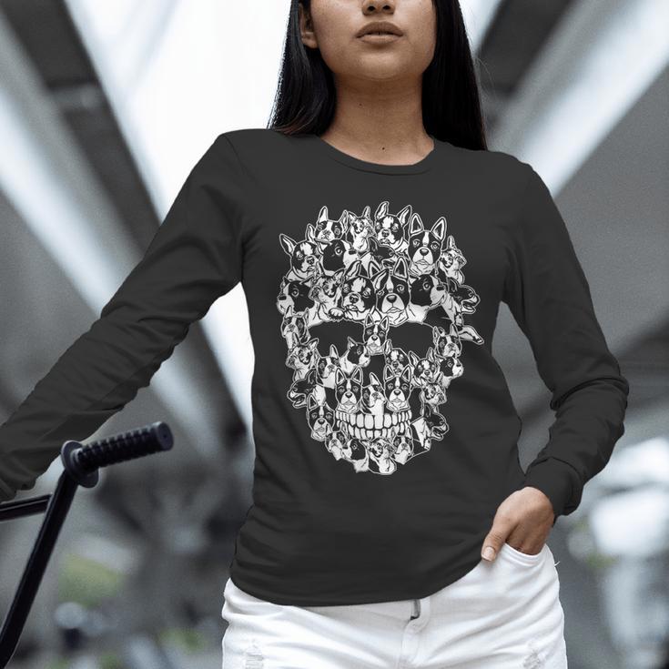 Halloween Costume Skull Boston Terrier Dog Lover Women Long Sleeve T-Shirt, Boston Terrier Halloween Shirts, gift for family, gift for coworker