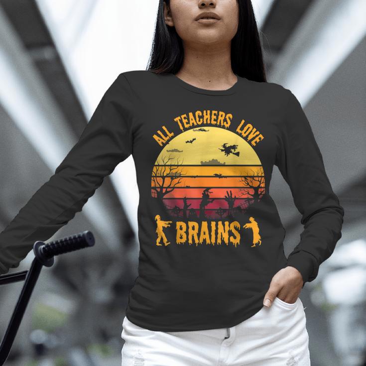Halloween Costume Teacher Love Brains Zombie Women Long Sleeve T-Shirt, gift for family, gift for coworker Halloween Costume Teacher Love Brains Zombie Women Long Sleeve T-Shirt, gift for family, gift for coworker