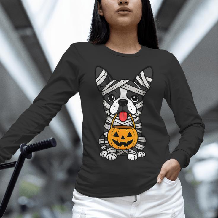 Halloween Dog Boston Terrier Mummy Costume Men Women Kids Women Long Sleeve T-Shirt, Boston Terrier Halloween Shirts, gift for family, gift for coworker