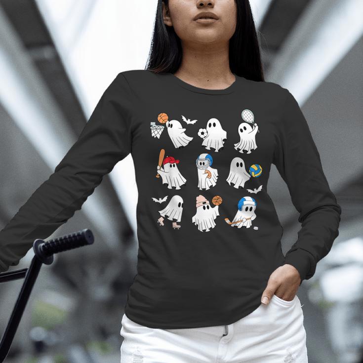 Halloween PE Teacher Ghost Playing Soccer Football Baseball Women Long Sleeve T-Shirt, Pe Teacher Shirts, gift for family, gift for coworker