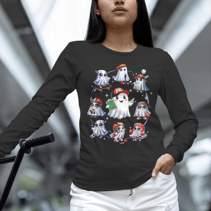 Halloween PE Teacher Ghost Playing Sports Physical Education Women Long Sleeve T-Shirt, Pe Teacher Shirts, gift for family, gift for coworker