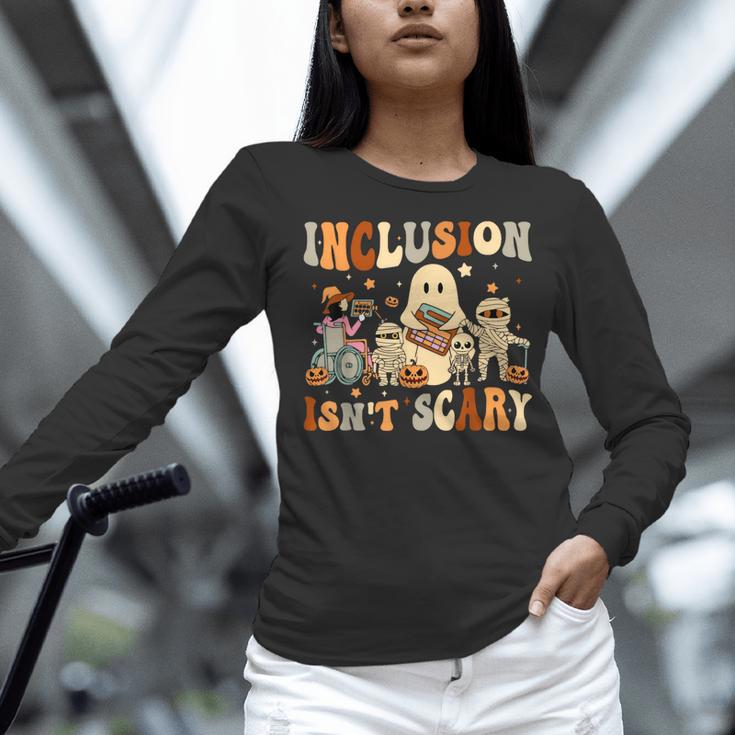 Halloween SLP Sped Teacher Groovy Inclusion Isn't Scary Women Long Sleeve T-Shirt, Groovy Teacher Shirts, gift for family, gift for coworker Halloween SLP Sped Teacher Groovy Inclusion Isn't Scary Women Long Sleeve T-Shirt, Groovy Teacher Shirts, gift for family, gift for coworker