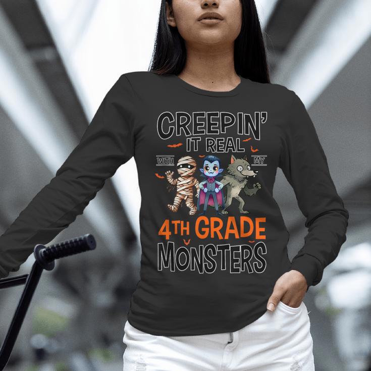 Halloween Teacher Creepin It Real With My 4th Grade Monsters Women Long Sleeve T-Shirt, 4th Grade Teacher Shirts, gift for family, gift for coworker