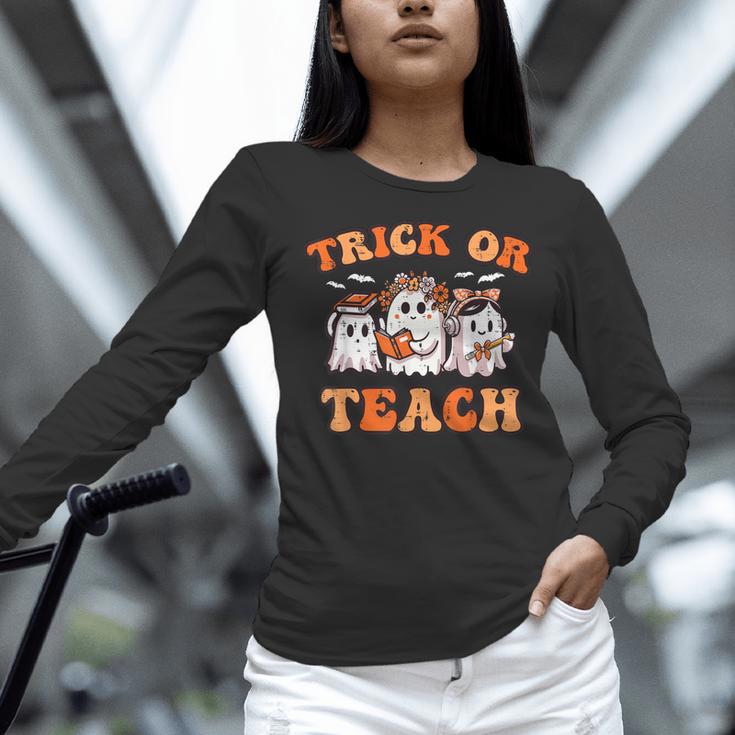 Halloween Teacher Ghosts Trick Or Teach Retro Costume Women Women Long Sleeve T-Shirt, gift for family, gift for coworker