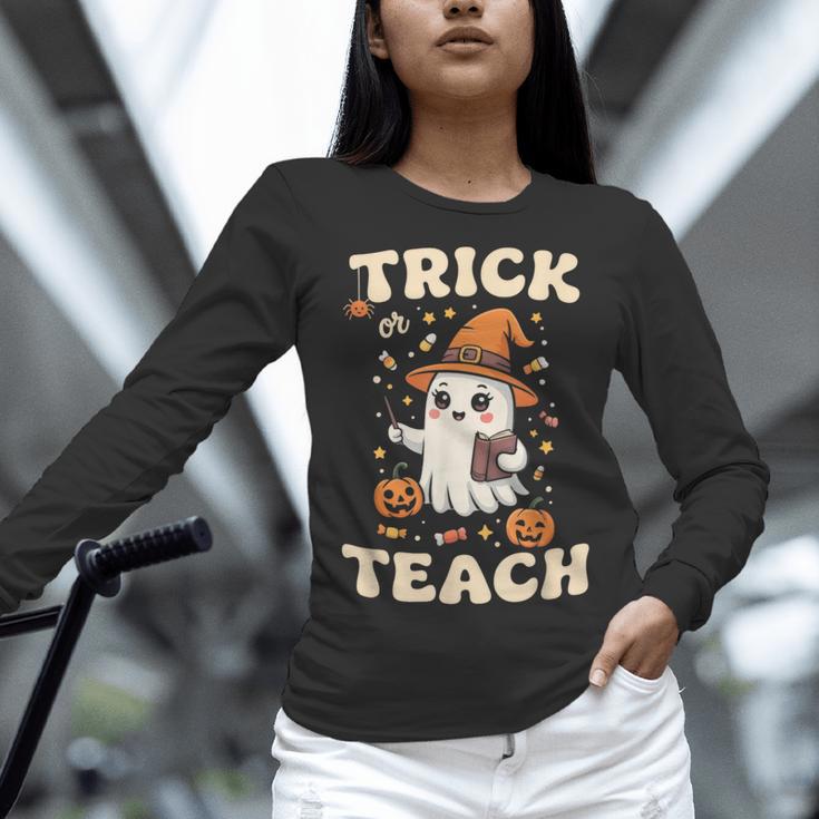 Halloween Teacher Shirts Women School Trick Or Teach Groovy Women Long Sleeve T-Shirt, Groovy Teacher Shirts, gift for family, gift for coworker