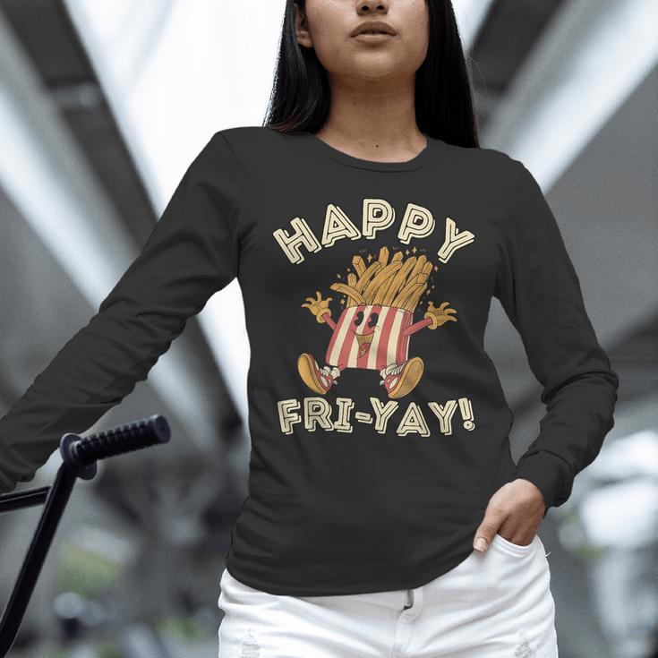 Happy Fri Yay Retro French Fries Friday Lovers Fun Teacher Women Long Sleeve T-Shirt, gift for family, gift for coworker