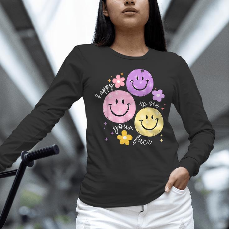 Happy To See Your Face Teacher Flower Back To School Women Long Sleeve T-Shirt, gift for family, gift for coworker Happy To See Your Face Teacher Flower Back To School Women Long Sleeve T-Shirt, gift for family, gift for coworker