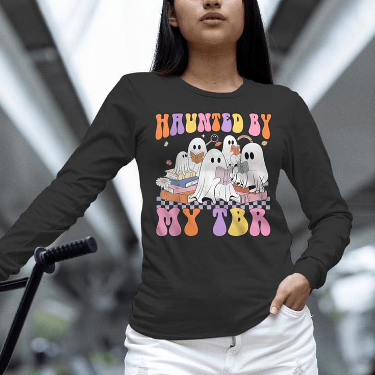 Haunted By My TBR Cute Ghosts Book Reading Teacher Halloween Women Long Sleeve T-Shirt, gift for family, gift for coworker