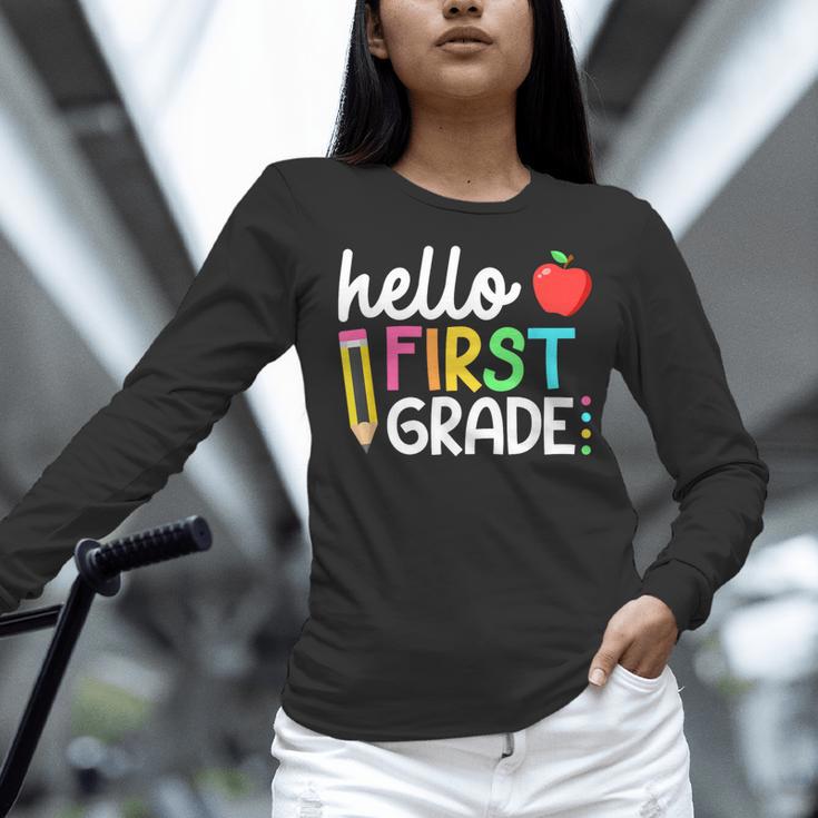 Hello First Grade Team 1st Grade Back To School Teacher Kids Women Long Sleeve T-Shirt, First Grade Teacher Shirts, gift for family, gift for coworker