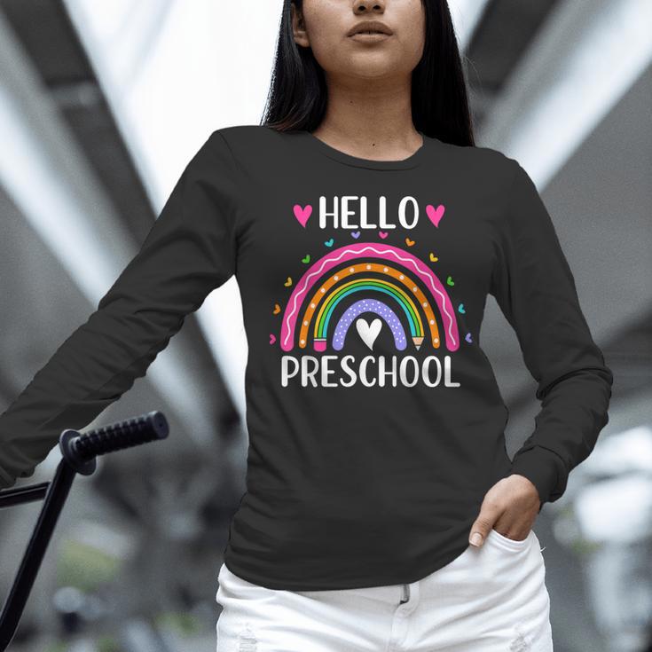 Hello Preschool Teacher Student Girls Rainbow Back To School Women Long Sleeve T-Shirt, gift for family, gift for coworker Hello Preschool Teacher Student Girls Rainbow Back To School Women Long Sleeve T-Shirt, gift for family, gift for coworker