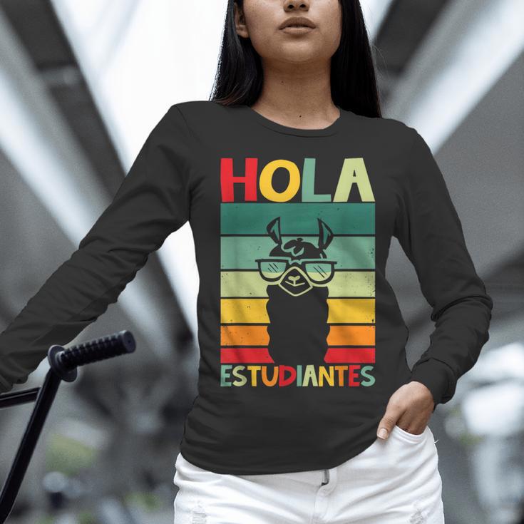 Hola Estudiantes Spanish Teacher Back To School 2025 Women Long Sleeve T-Shirt, gift for family, gift for coworker Hola Estudiantes Spanish Teacher Back To School 2025 Women Long Sleeve T-Shirt, gift for family, gift for coworker