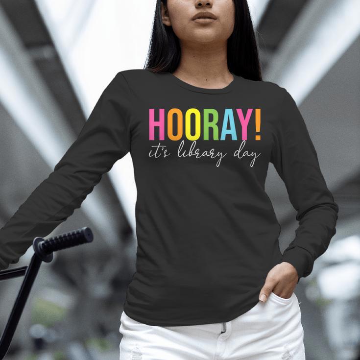 Hooray It's Library Day Teacher Reader Books Back To School Women Long Sleeve T-Shirt, gift for family, gift for coworker