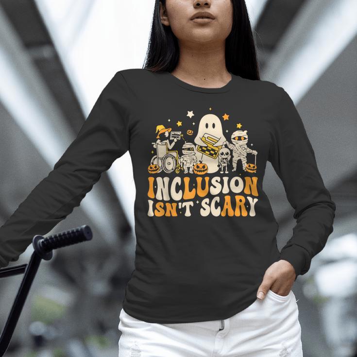 Inclusion Isn't Scary Mummy Boo Ghost Halloween SLP Teacher Women Long Sleeve T-Shirt, gift for family, gift for coworker Inclusion Isn't Scary Mummy Boo Ghost Halloween SLP Teacher Women Long Sleeve T-Shirt, gift for family, gift for coworker
