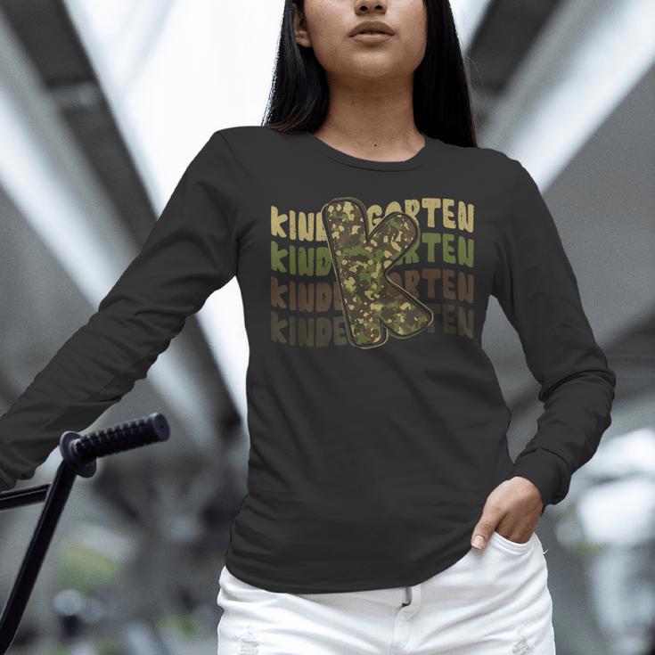 Kindergarten Camo Camouflage Boy Teacher Back To School Women Long Sleeve T-Shirt, gift for family, gift for coworker Kindergarten Camo Camouflage Boy Teacher Back To School Women Long Sleeve T-Shirt, gift for family, gift for coworker