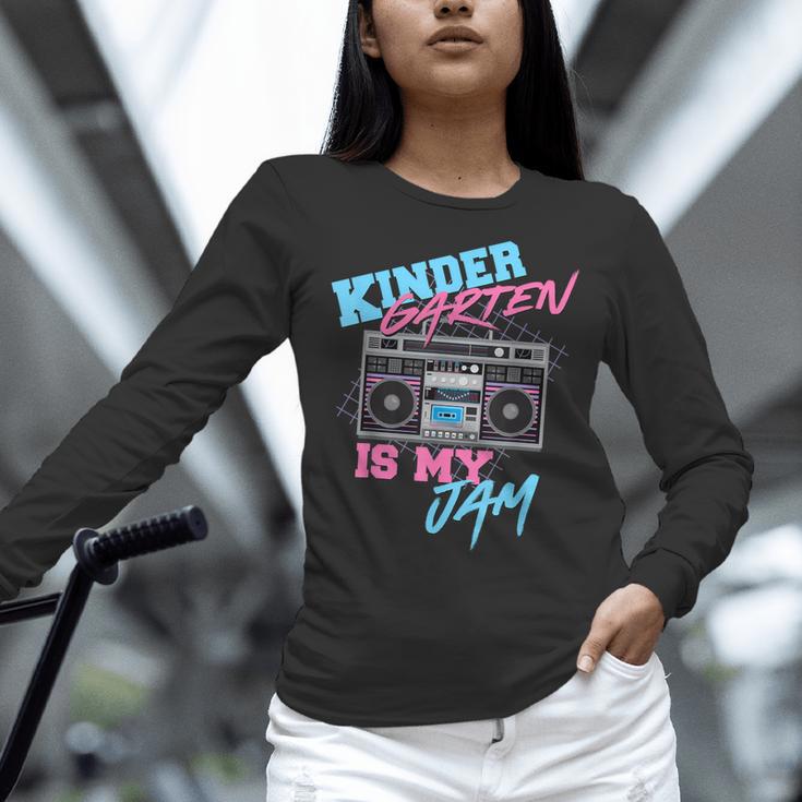 Kindergarten Is My Jam Vintage 80s Boombox Teacher Student Women Long Sleeve T-Shirt, gift for family, gift for coworker
