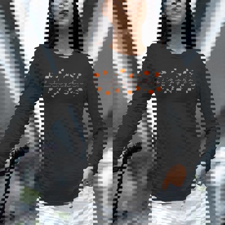 Kindergarten Teacher Pumpkin Autumn Leaves Kinder Team Fall Women Long Sleeve T-Shirt, gift for family, gift for coworker