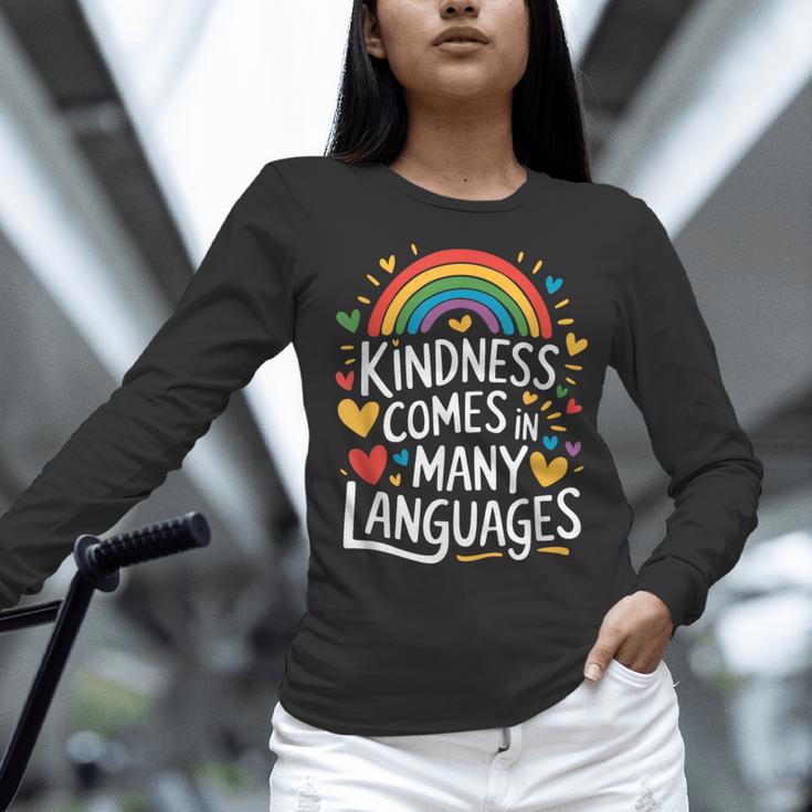 Kindness Comes In Many Languages ESL English Teacher Women Long Sleeve T-Shirt, Esl Teacher Shirts, English Teacher Shirts, gift for family, gift for coworker