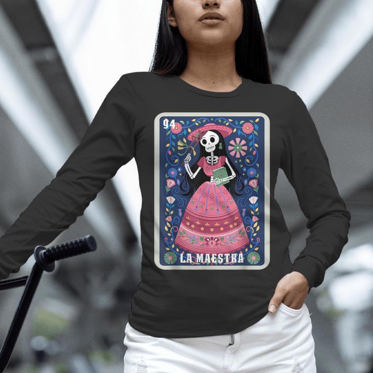 La Maestra Halloween Mexican Bingo Card Teacher Lottery Card Women Long Sleeve T-Shirt, gift for family, gift for coworker La Maestra Halloween Mexican Bingo Card Teacher Lottery Card Women Long Sleeve T-Shirt, gift for family, gift for coworker
