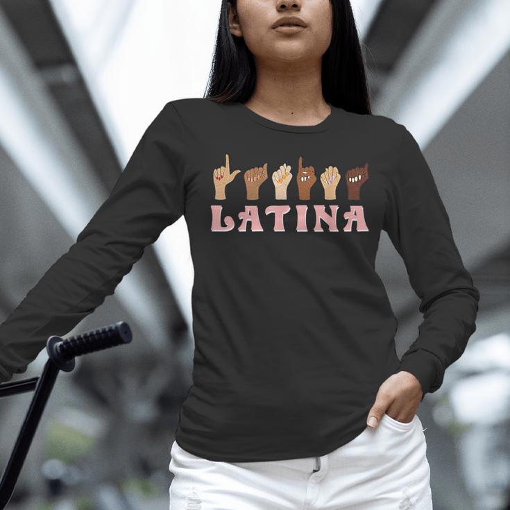 Latina ASL American Sign Language Latina Power ASL Teacher Women Long Sleeve T-Shirt, gift for family, gift for coworker