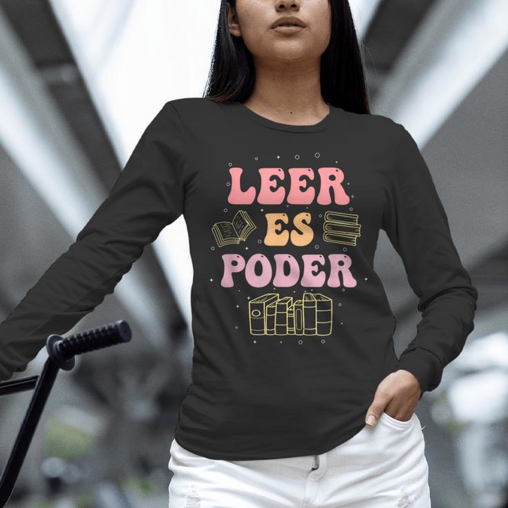 Leer Es Poder Groovy Spanish Teacher Bilingual Maestra Men Women Women Long Sleeve T-Shirt, Groovy Teacher Shirts, gift for family, gift for coworker