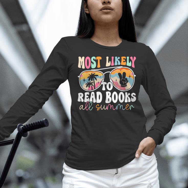 Most Likely To Read Books All Summer Teacher Student Women Long Sleeve T-Shirt, gift for family, gift for coworker