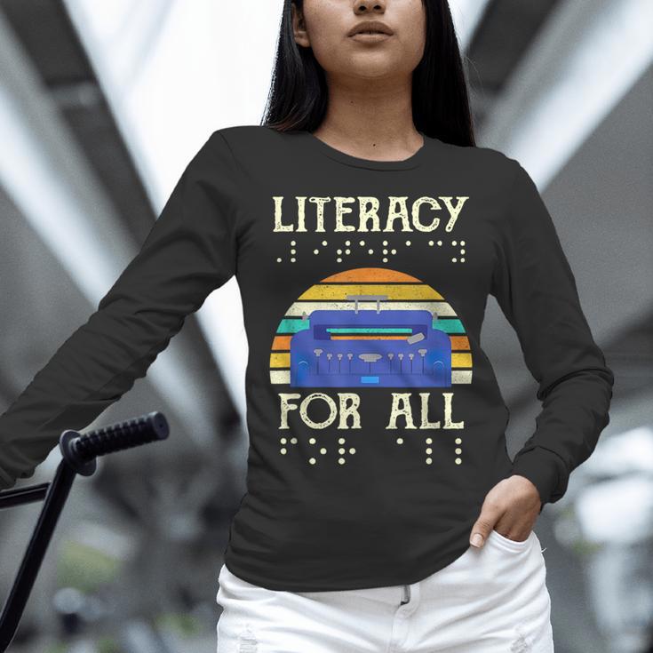 Literacy For All Visually Impaired Braille Teacher The Blind Women Long Sleeve T-Shirt, gift for family, gift for coworker Literacy For All Visually Impaired Braille Teacher The Blind Women Long Sleeve T-Shirt, gift for family, gift for coworker