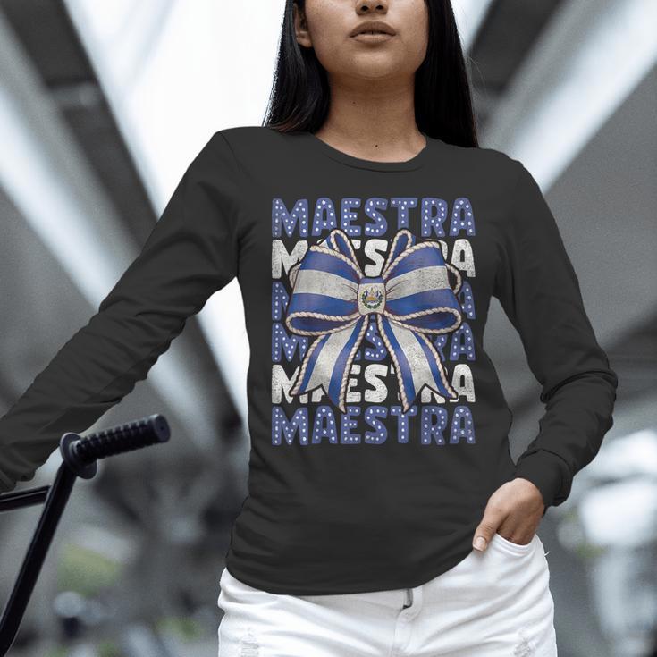 Maestra El Salvador Coquette Bow Hispanic Spanish Teacher Women Long Sleeve T-Shirt, gift for family, gift for coworker Maestra El Salvador Coquette Bow Hispanic Spanish Teacher Women Long Sleeve T-Shirt, gift for family, gift for coworker